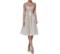 2023 Summer Women Fashion V Neck Sling A-Line Dress,Deep V Neck Party Dress,Sexy Halter U Back Evening Dress (S,Apricot)