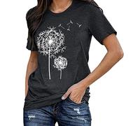 2023 Top da donna in cotone colorato Pull Frame manica corta sciolto estivo casual top basic versatile stampa dente di leone tuta festa mamma nuziale, Nero , XL