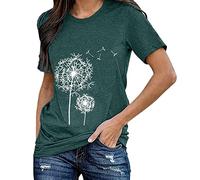 2023 Top da donna in cotone colorato Pull Frame manica corta sciolto estivo casual top basic versatile stampa dente di leone tuta festa mamma nuziale, verde, L