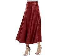 2023 Una lunga linea di gonna in ecopelle tinta unita in vita da donna gonne alte gonna a matita in pelle scamosciata per le donne, Rosso, XL