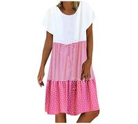 2024 Abiti Spiaggia Eleganti Curvy a Maniche Corte a Pois Abiti Offerte di Primavera Vestito Boho Abiti al Ginocchio Larghe Girocollo Vacanza Festa Vestiti per la Primavera e L'Estate Confortevole