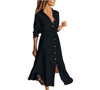 2024 Abito da Donna Cotone Lino Vestito Donna Estivo Abito Lungo da Spiaggia Taglie Forti Casual Boho Scollo a V Abiti Maniche Lunghe Tinta Unita Allentato Traspirante Comodo Maxi Dress