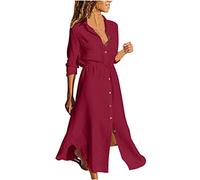 2024 Abito da Donna Cotone Lino Vestito Donna Estivo Abito Lungo da Spiaggia Taglie Forti Casual Boho Scollo a V Abiti Maniche Lunghe Tinta Unita Allentato Traspirante Comodo Maxi Dress