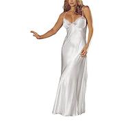2024 - Abito da donna in raso lungo intimo sexy lingerie Sleepgonna pizzo pizzo notte blu, bianco, M