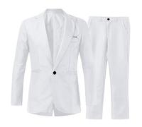 2024 AI Mens Pieces Vestito Elegante Solido Un Pulsante Slim Fit Unico Petto Partito Camicia Pantaloni Cravatta Set Abiti per Uomo, bianco, XL