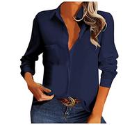 2024 Camicia Donna Elegante Camicia Down in Raso di Seta Maglia a Tinta Unita Girocollo Top Camicetta da Donna Casual Elegante a Maniche Lunghe Ufficio Retrò Leggero Traspirante Confortevole Top
