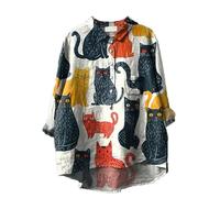 2024 Camicie da donna a maniche lunghe casual con stampa in lino maglietta da donna con stampa floreale allentata Tee Top con risvolto con bottoni camicette maniche lunghe casual top 2025 T-shirt a