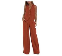 2024 Completi da Donna 2 Pezzi Set Gilet con Scollo a V Senza Maniche Pantaloni a Gamba Larga Due Pezzi Completo Set Estate Lino Abbinato Tuta Eleganti Donna Estivo