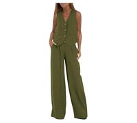 2024 Completi da Donna 2 Pezzi Set Gilet con Scollo a V Senza Maniche Pantaloni a Gamba Larga Due Pezzi Completo Set Estate Lino Abbinato Tuta Eleganti Donna Estivo