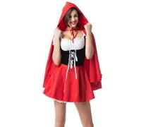 2024 Costume Cappuccetto Rosso per Donna Adulti Halloween Abito da Strega e Mantello con Cappuccio Donna Cosplay di Carnevale Halloween Principessa Fiaba Vestito e Mantello Vestire Carnival Festa