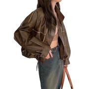 2024 Donna Autunno Nuovo Coulisse High-end Giacca in Pelle Pendolari, Vintage Stand Collar Breve Trench Coat, Caff, L