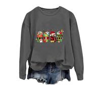 2024 Felpa alla moda con blocco di colori e stampa cartoni animati, a maniche lunghe Cool Hoodies Per ragazze adolescenti, grigio., S