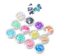 2024 Japanese Fashion Style 12 griglie paillettes fai da te nail art kit 3D fiocchi conchiglia paillettes lucide nail decoration kit per principianti del salone per unghie, colori misti-03