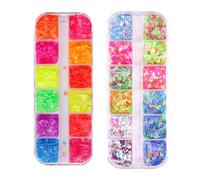 2024 Japanese Fashion Style 2 Scatole 24 Griglie Mixed Luminous Nail Glitter Paillettes Fluorescente DIY Nail Art Kits 3D Flakes Shiny Paillettes Nail Decoration Kits per Nail Salon Beginner, Farfalla