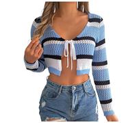 2024 - Maglia da donna C Solid Knot Open Navel, maglia da donna, Blu, S