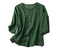 2024 Maglietta Donna Lino Maglietta Taglie Forti a Maniche Corta Camicia da Donna in Cotone e Lino Casual Maglietta Vintage Ricamato Allentato Comodo Top Tinta Unita Camicia Cinese Estiva