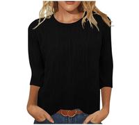 2024 Maglietta Estiva a Maniche 3/4, Casual Donna Magliette con Tinta Unita Vintage Tops Girocollo Tunica Tops Sciolto Classica Tee Shirt per la Primavera e L'Estate Leggera Confortevole e Traspirante