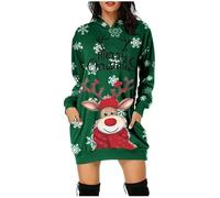2024 Natale Vestito Invernale Elegante Abito Felpa Natale Donna Con Cappuccio Manica Lunga Maglia Felpe Lunghe Curvy Maglioni Vestito Casual Con Stampa Renna Natalizia Rosso Hoodie Mini Abiti Natale