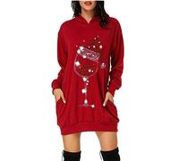 2024 Natale Vestito Invernale Elegante Abito Felpa Natale Donna Con Cappuccio Manica Lunga Maglia Felpe Lunghe Curvy Maglioni Vestito Casual Con Stampa Renna Natalizia Rosso Hoodie Mini Abiti Natale