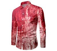 2024 New A9- Camicia stampata con macchie di sangue di Halloween per feste maschili a maniche lunghe con colletto rovesciato, camicie da uomo S, Rosso, M