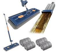 2024 New Homezo Mop, Homezo Self Wringing Mop, 360°Rotating Microfiber Magic Mop with Dewatering Scraper, Roseionly Large Flat Mop (Blue)