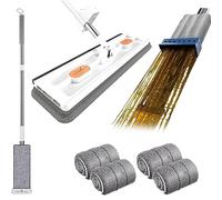 2024 New Homezo Mop, Homezo Self Wringing Mop, 360°Rotating Microfiber Magic Mop with Dewatering Scraper, Roseionly Large Flat Mop (White)