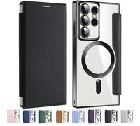 2024 New Leather Textured Flip Phone Case for Samsung S24/S23/S22 Ultra, Leather Magnetic Protective Cellphone Case Flip Case for Samsung PU with Credit Card Holderriers (S24PLUS,Black)