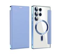 2024 New Leather Textured Flip Phone Case for Samsung S24 S23 S22 Ultra Plus, Magnetic Wireless Charging Covers with Credit Card Holder (Blue,S22Ultra)
