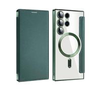 2024 New Leather Textured Flip Phone Case for Samsung S24 S23 S22 Ultra Plus, Magnetic Wireless Charging Covers with Credit Card Holder (Green,S25Ultra)