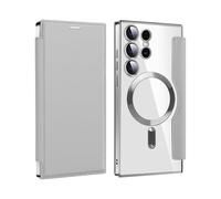 2024 New Leather Textured Flip Phone Case for Samsung S24 S23 S22 Ultra Plus, Magnetic Wireless Charging Covers with Credit Card Holder (Gray,S25PLUS)