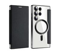 2024 New Leather Textured Flip Phone Case for Samsung S24 S23 S22 Ultra Plus, Magnetic Wireless Charging Covers with Credit Card Holder (Black,S22Ultra)