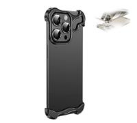 2024 New Special-Shaped Metal Corner Pad Anti-Fall Phone Case for iPhone, Lens Film Naked Frameless Slim Thin Bare Metal Feel, Borderless Slim No Back Bumper (for iPhone13,Black)