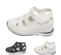 2024 Nuove Donne Hollow out Sandali con Zeppa Piattaforma Traspirante Sneakers in Pelle Punta Chiusa Confortevole Casual Sandali Eleganti Casual Eleganti Sandali Romani (UE-38,Bianco)