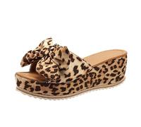2024 Nuovi Sandali Con Fiocchi Pantofole Retrò Da Donna Con Zeppa Slippers Estive Con Punta Aperta Ciabatte Con Plateau for Esterno Scarpe Da Spiaggia for Tempo Libero ( Color : Leopard , Size : 37 EU