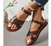 2024 Nuovi sandali piatti da donna di moda e taglia comoda per l'estate, stile coreano, sandali alla romana, scarpe da spiaggia, sandali piatti retrò stile incrociato con lacci e punta aperta, comodi 