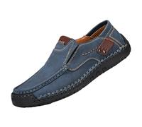 2024 Nuovi Uomini Casual Scarpe Versione Coreana del Traspirante di Grandi Dimensioni Fatti a Mano Scarpe in Pelle di Soia Casual Dress Shoe per Uomo Largo, Blu, 44 EU