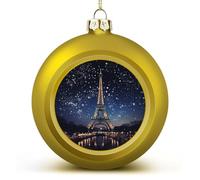 2024 Ornamenti a sfera di Natale grandi infrangibili notte Parigi Eiffel decorazioni per albero di Natale palline in stile dorato da appendere ornamenti natalizi per albero di Natale decorazione per