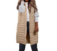 2024 - Piumino invernale da donna, lungo, imbottito, elegante, leggero, con cappuccio, senza maniche, in caldo cotone trapuntato