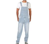 2024 Salopette da Uomo Jeans in Denim Casual Taglie Forti Cotone Pantaloni Strappati Tinta Unita Slim Fit con Tasche Moda Multi Tasche Jumpsuit da Lavoro con Bretelle