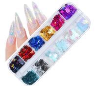 2024 Stile di moda giapponese 2 scatole 24 griglie Paillettes miste Kit per nail art fai da te Kit di decorazione per unghie per principianti del salone di bellezza, a forma di fiocco di neve