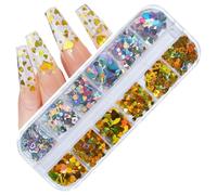 2024 Stile di moda giapponese 2 scatole 24 griglie Paillettes misti Kit per nail art fai da te Fiocchi 3D Paillettes lucidi laser per principianti di salone di bellezza, Oro-argento