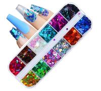 2024 Stile giapponese 2 scatole di paillettes miste, kit fai da te per nail art, paillettes lucide laser a fiocchi 3D per principianti del salone per unghie, forma d'amore