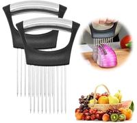 2024 Supporto Migliorato per Tagliare Cipolle, Porta Fette in Acciaio Inox, Tagliaslimone, Tagliaverdure per Carne, Patate, Pomodori (2 Pezzi)