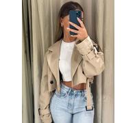 2024 Trench corto con cintura giacca primaverile da donna Vintage Streetwear doppio petto manica lunga Top cappotto femminile abiti As picture XS