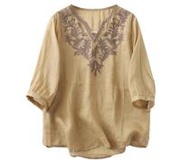 2024 Tshirt Donna Lino Maglietta Taglie Forti a Maniche Corta Camicia da Donna in Cotone e Lino Casual Maglietta Vintage Ricamato Allentato Comodo Top Tinta Unita Camicia Cinese Estiva