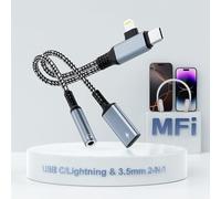 2024 Upgrade 2-in-2 Lightning+USB C to 3.5mm Headphone and Charger Adapter,USBC 3.5mm Jack Headphone Splitter,iPhone Aux Audio Adapter,USBC to Audio and Charge Dongle for iPhone 16/15/14/Samsung