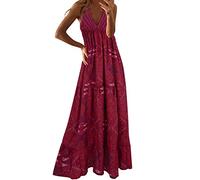 2024 Vestito Donna Elegante Elegante Elegante Abito Lungo Donna Ete Boheme Grandi Dimensioni Abito Da Spiaggia Donna Casual Abito da Sera Sexy Senza Maniche Scollo a V Stampato Casual Traspirante