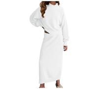 2025 2 Pezzi Vestito Sexy Donna Manica Lunga- Vestito a Portafoglio Girocollo Maglia Casual Taglio Ample Confortevole Chic Ed Elegante Tinta unita Temperamento Set Maglione E Gonna per Autunno Inverno