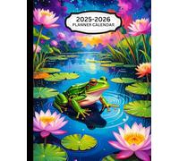 2025-2026 PLANNER FROG THEMED COVER: 8.5 x 11”, Year-at-a-glance, Birthday Log, Important Dates, Contacts Lists, Password logs, Monthly 2 page spread, Notes, Holidays and Medical/Personal Information