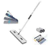 2025 50'' Large Flat Mop and Bucket System, EVA Squeegee & 360° Swivel for Hard Floors for Floor Cleaning, Wet Dry Mop with Long Handle (White)